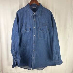 UniFirst Denim Work Shirt Mens 3XL Blue Snap Front Long Sleeve Utility 0178